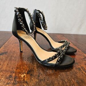 JEWEL BADGLEY MISCHKA heels size 5.5 black rhinestone strappy formal